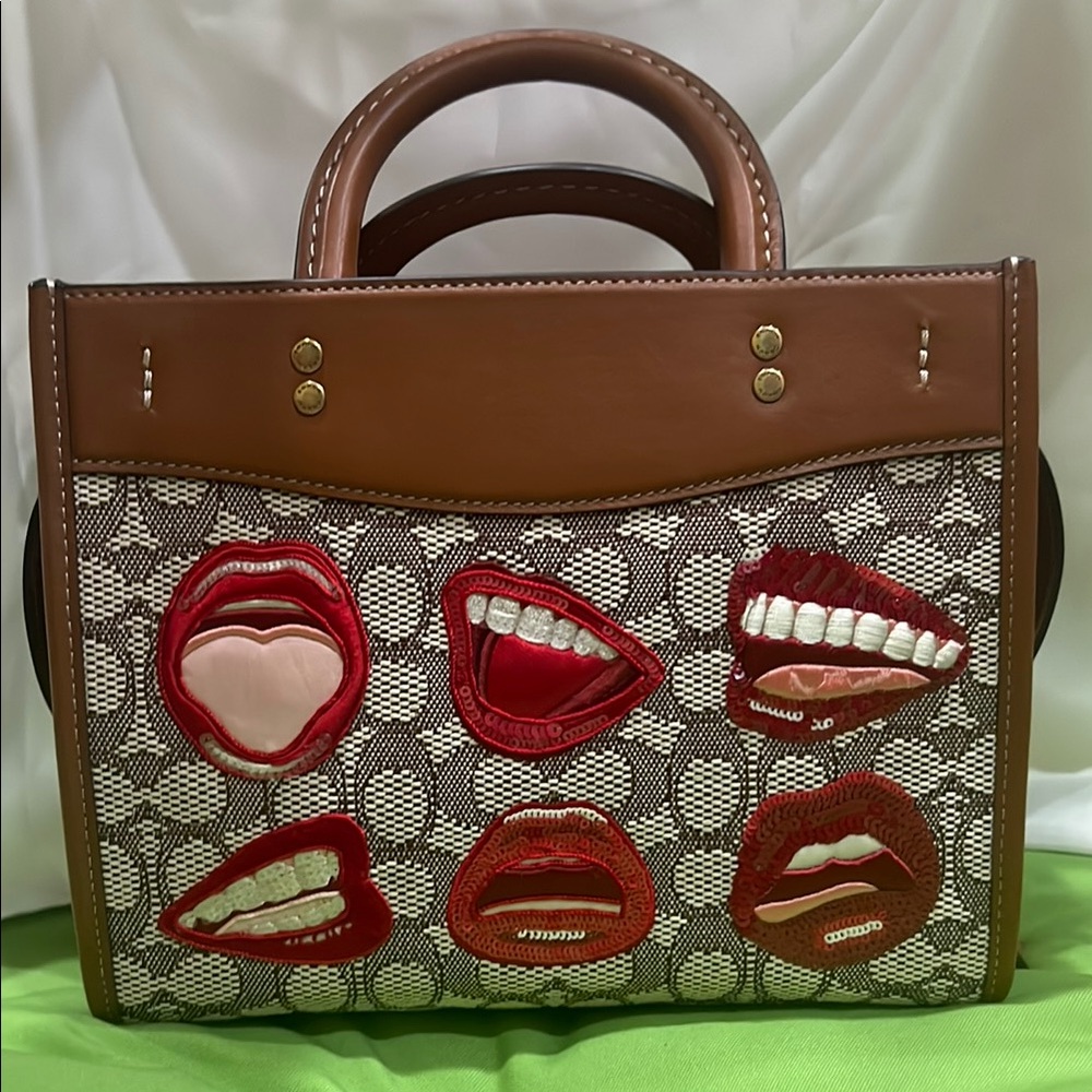 Coach Brown and Red Satchel with Signature Design